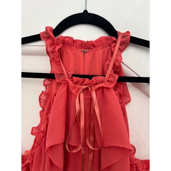 BCBG Pink Chiffon Halter Maxi Dress Womens Medium Event Wedding Coquette Ruffled - Picture 13 of 16